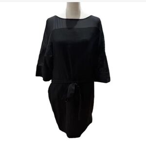 Halston Heritage Black Dolman Sleeve Tie-Waist Dress